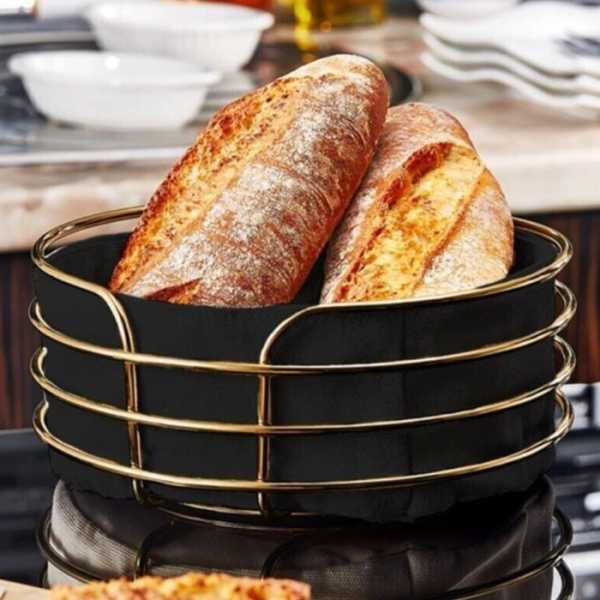 Panier à pain en acier inoxydable doré avec Tissu Trémie